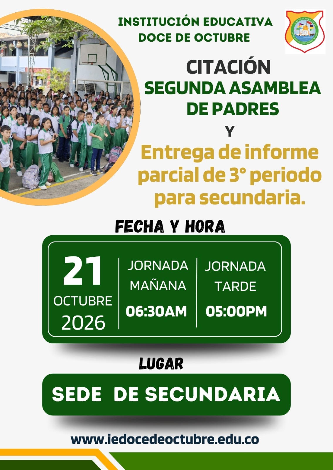 Convocatoria oficial para acudientes y padres de familia del nivel de Secundaria